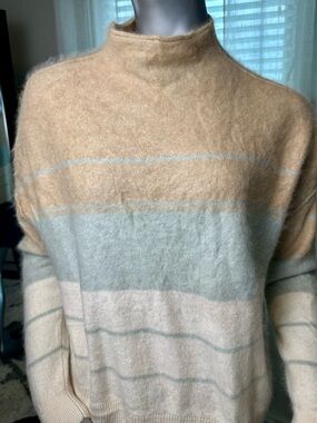 Anthropologie Pilcro Alani 100% Cashmere Mock Neck Sweater Small Beige Blue